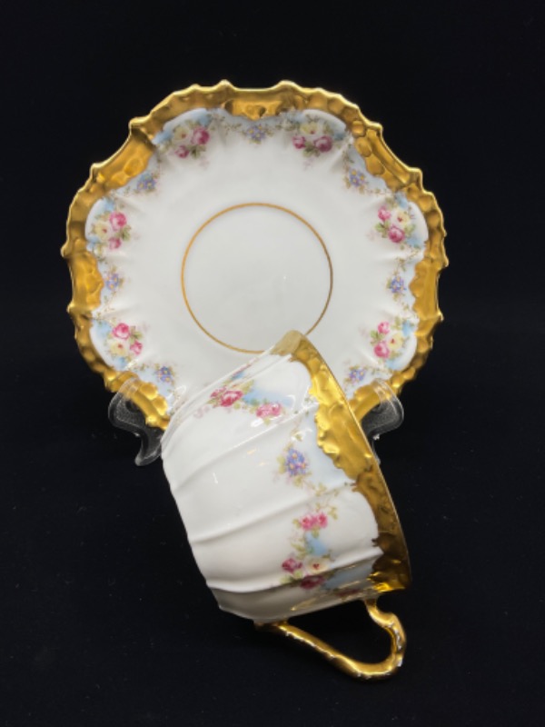 Coiff 리모지 핸드페인트 컵 &amp; 소서 Coiffe Limoges Hand Painted Cup &amp; Saucer circa 1890