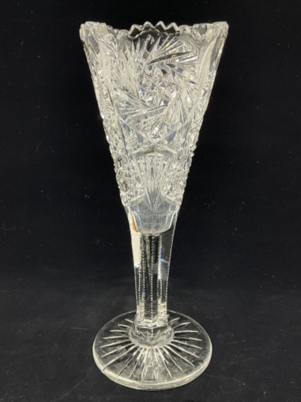 찬란한 시대의 핸드 컷 글래스 트럼펫 베이스 Brilliant Period Hand Cut Glass Trumpet Vase circa 1900