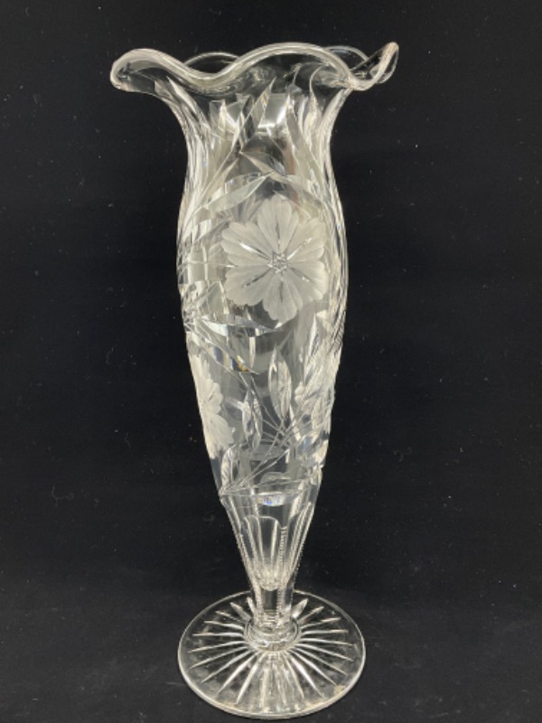 찬란한 시대의 핸드 컷 글래스  베이스 Brilliant Period Hand Cut Glass Vase circa 1900