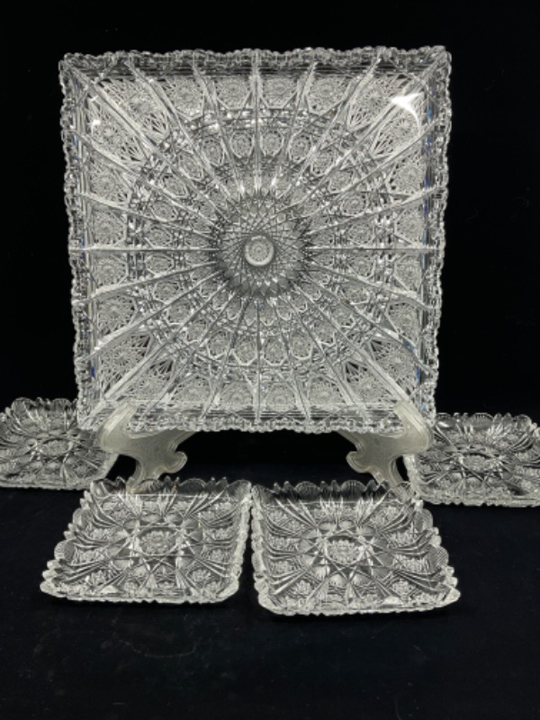 찬란한 시대 컷 글래스 5피스 디져트 세트-아주 멋진- Brilliant Period Cut Glass 5 Piece Dessert Set circa 1900 - GORGEOUS !!!