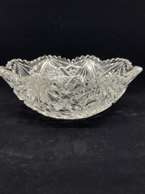 찬란한 시대의 핸드 컷 글래스 보울-있는 그대로-칩- Brilliant Period Hand Cut Glass Bowl circa 1900