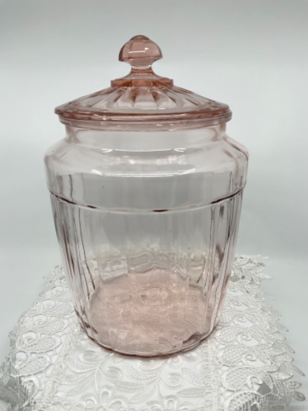 핑크 디프레션 글래스 크랙커 잘 Pink Depression Glass Store Jar circa 1930