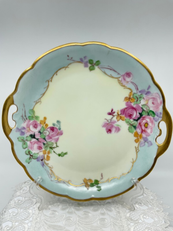 바바리아 핸드페인트 플레이트-있는 그대로-가마 크랙- Bavaria Hand Painted Pastry Plate circa 1900 - AS IS