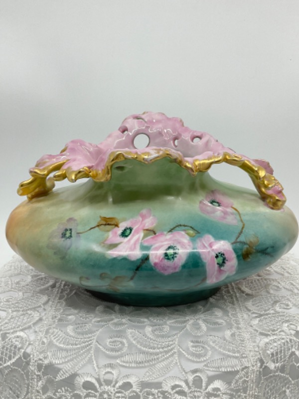 Guerin 리모지 핸드페인트 필로우 베이스 Guerin Limoges Hand Painted Pillow Vase circa 1890
