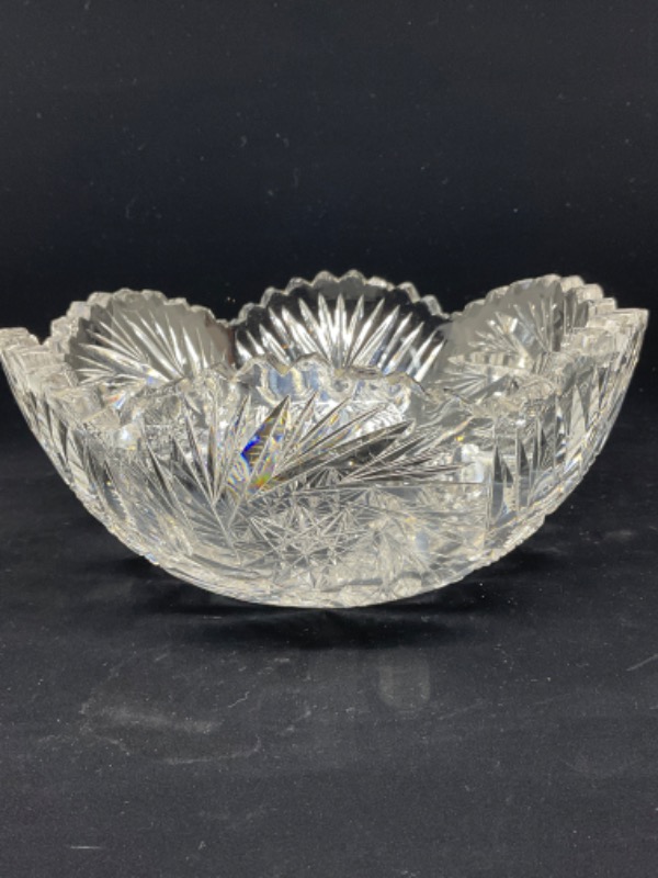 찬란한 시대의 핸드 컷 글래스 보울-있는 그대로-스크레치 칩- Brilliant Period Hand Cut Glass Bowl circa 1900 - AS IS