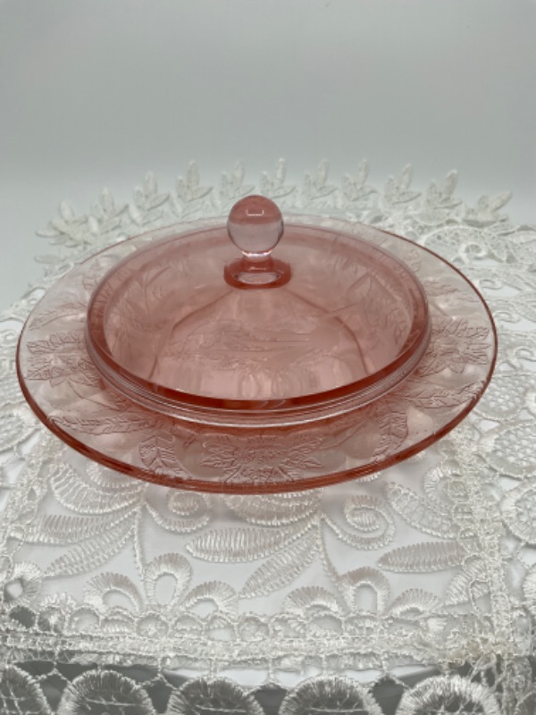 핑크 디프레션 글래스 버터 디쉬-일치 하지 않은 커버- Pink Depression Glass Butter Dish (Bottom Only / No Dome) circa 1930 + No unmatched jar cover