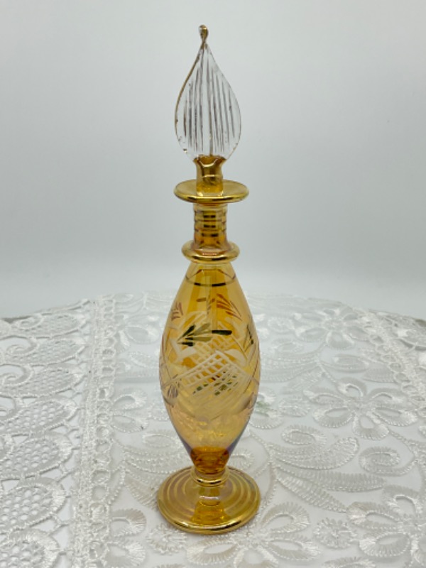 빈티지 핸드 블로운 컷 글래스 향수 병 Vintage Hand Blown Cut Glass Perfume Bottle