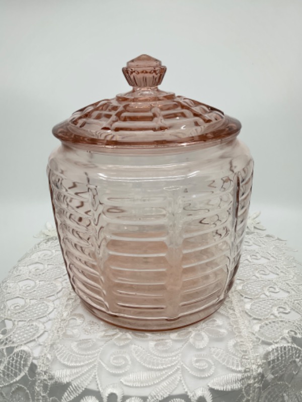 핑크 디프레션 글래스 크랙커 잘 Pink Depression Glass Cracker Jar circa 1930