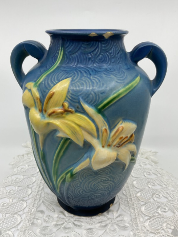 로즈빌 &quot;제퍼 릴리&quot; 도자기 베이스-있는 그대로-칩-크레이징- Roseville &quot;Zephyr Lilly &quot; Pottery Vase circa 1940