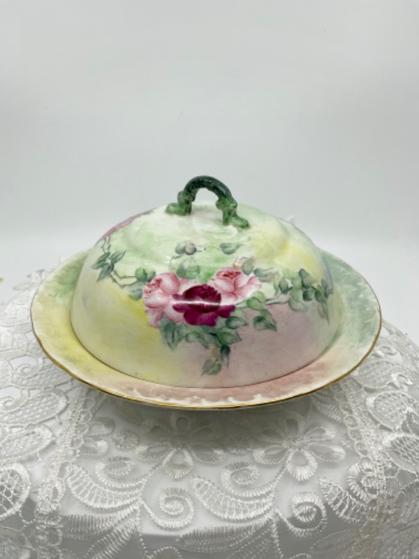 Mellor 핸드페인트 빅토리언 치즈 돔-크레이징- Mellor Hand Painted Victorian Cheese Dome circa 1900 - AS IS