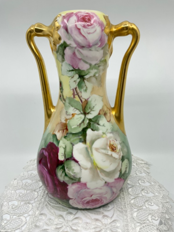 PL 리모지 핸드페인트 핸들 베이스 PL Limoges Hand Painted Handled Vase circa 1900