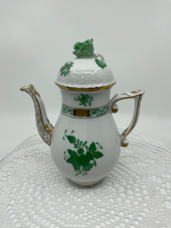 헤렌드 핸드페인트 그린 차이니즈 부퀘 스몰 커피 팟 Herend Hand Painted Green Chinese Bouqet Small Coffee Pot (614)