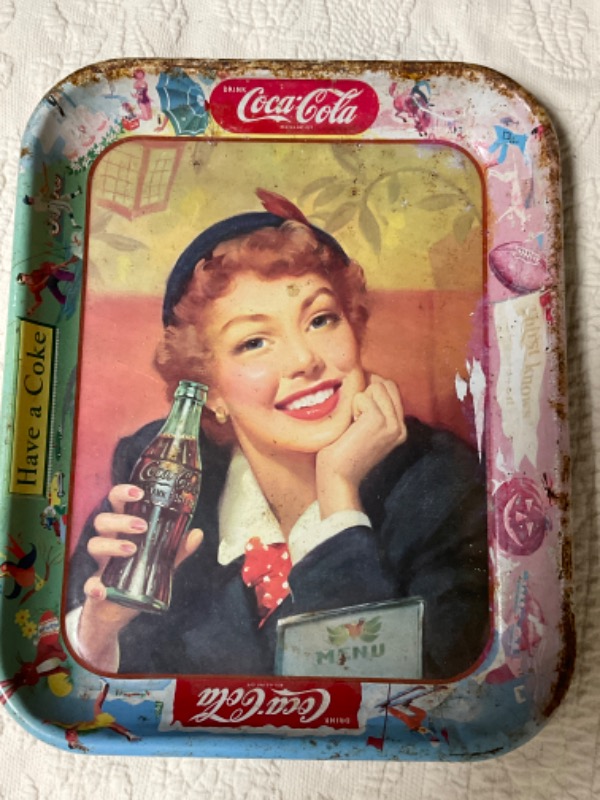 코카콜라 광고 트레이-있는 그대로- 1953 Coca-cola Advertising Tray - AS IS