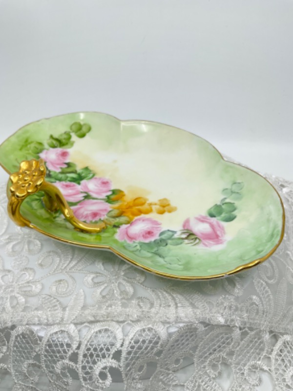 Guerin 리모지 핸드페인트 핸들 디쉬 Guerin Limoges Hand Painted Handled Dish circa 1900