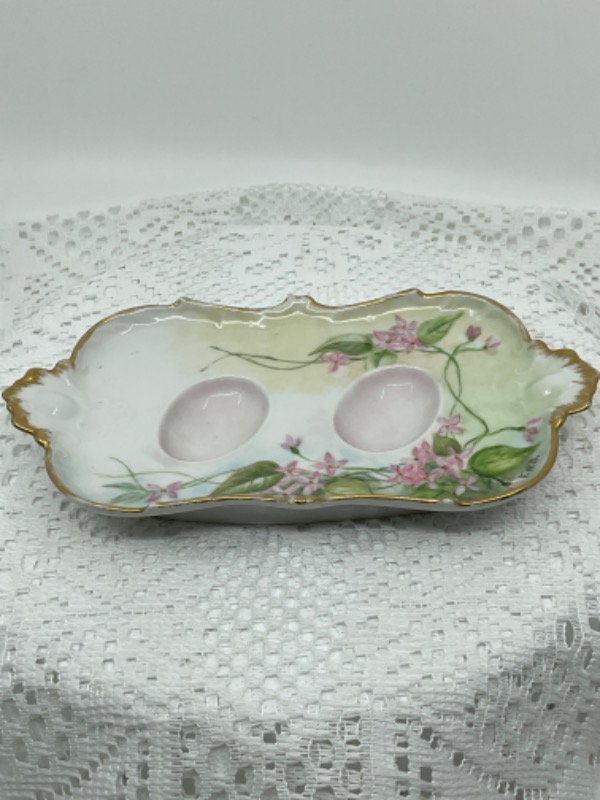 빅토리언 핸드페인트 2 계란 서빙 디쉬 Victorian Hand Painted 2 Egg Serving Dish circa 1900