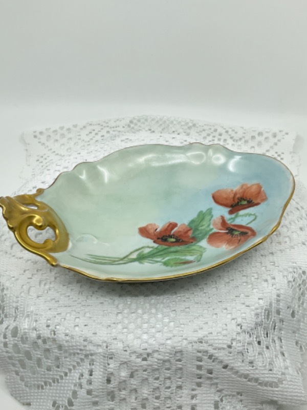 Delinieres 리모지 핸드페인트 핸들 디쉬 Delinieres Limoges Hand Painted Handled Dish circa 1900