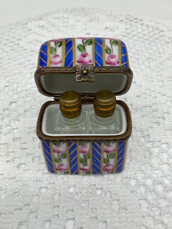 Peint Main 리모지 핸드페인트 향수 병 / 박스 Peint Main Limoges Hand Painted Scent Bottle Box