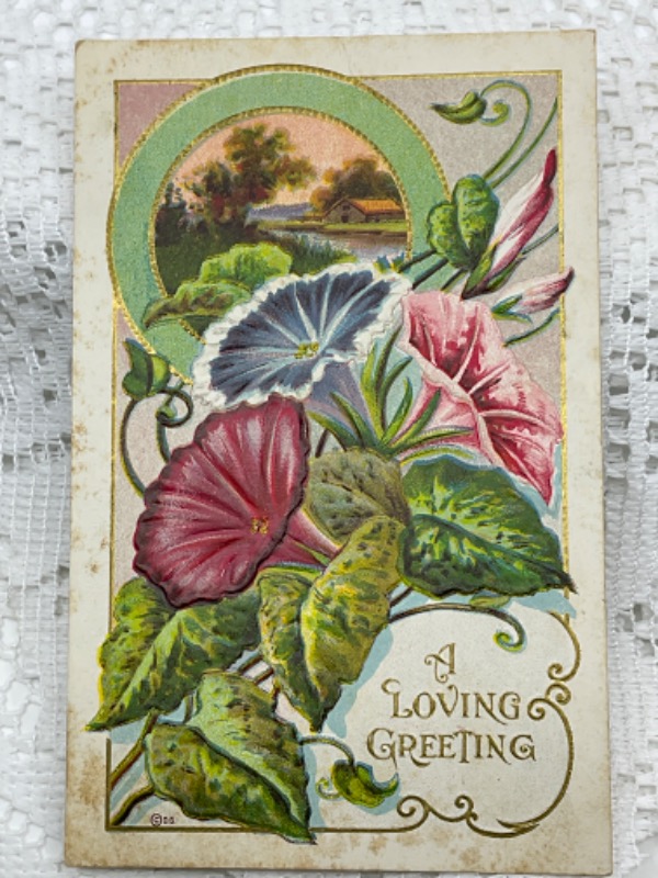 앤틱 그림 엽서 -사랑의 인사 Antique Postcard - A Loving Greeting 1912