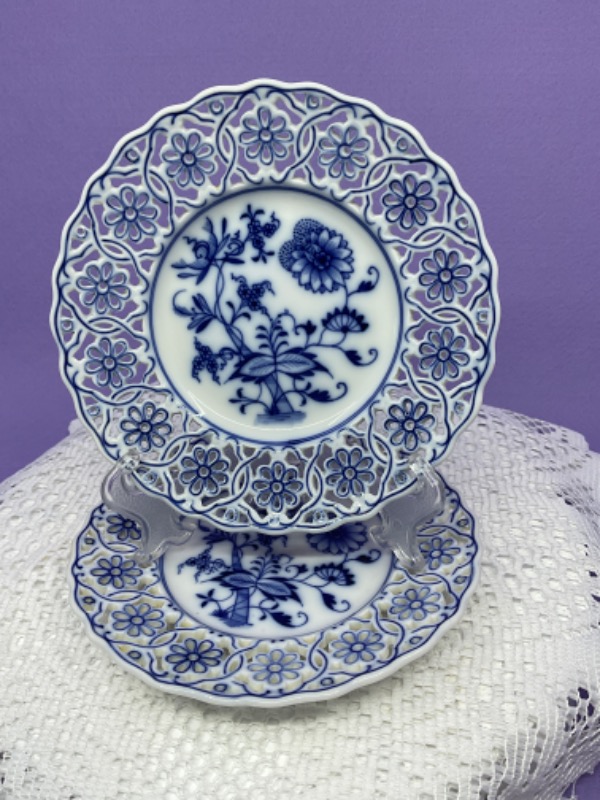 Carl Teichert 마이센 블루 어나언 투각 플레이트 Carl Teichert Meissen Blue Onion Reticulated Plate circa 1890