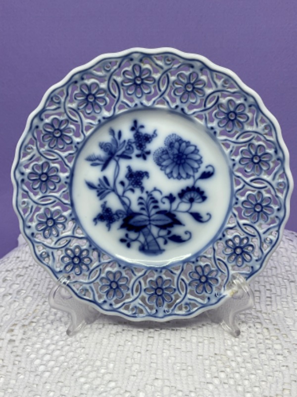 Carl Teichert 마이센 블루 어니언 투각 플레이트-팁-있는 그대로- Carl Teichert Meissen Blue Onion Reticulated Plate circa 1890 - AS IS