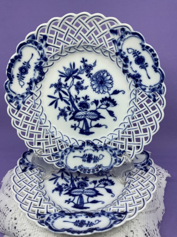 마이센 블루 어나언 투각 플레이트 Meissen Blue Onion Reticulated Plate circa 1890
