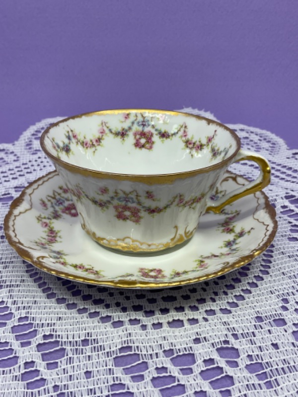 하빌랜드 리모지 티 컵 &amp; 소서-데미지-크랙-있는 그대로- Haviland Limoges Tea Cup &amp; Saucer circa 1900
