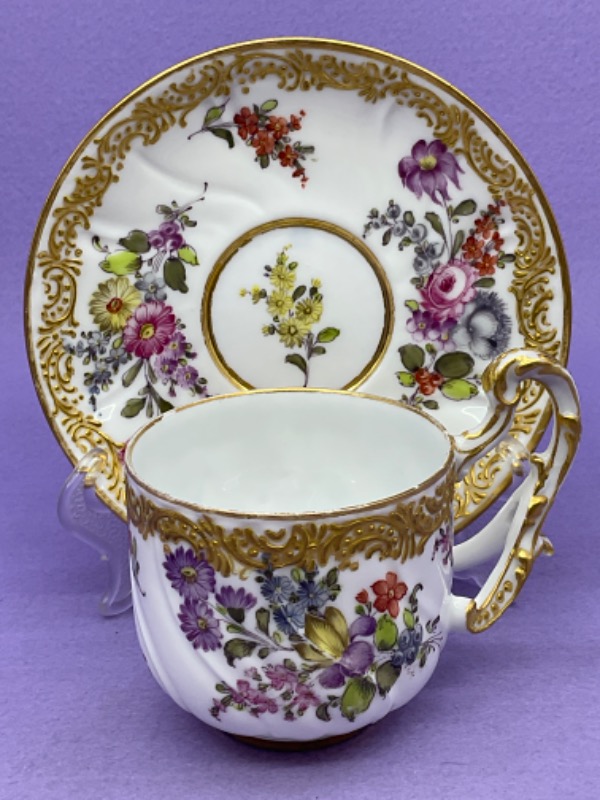 Choisy le Roy 프랑스 핸드페인트 골드 길드 컵 &amp; 소서-매우 귀한- Choisy le Roy (France) Hand Painted Gold Gilded Cup &amp; Saucer circa 1786-1886 - RARE