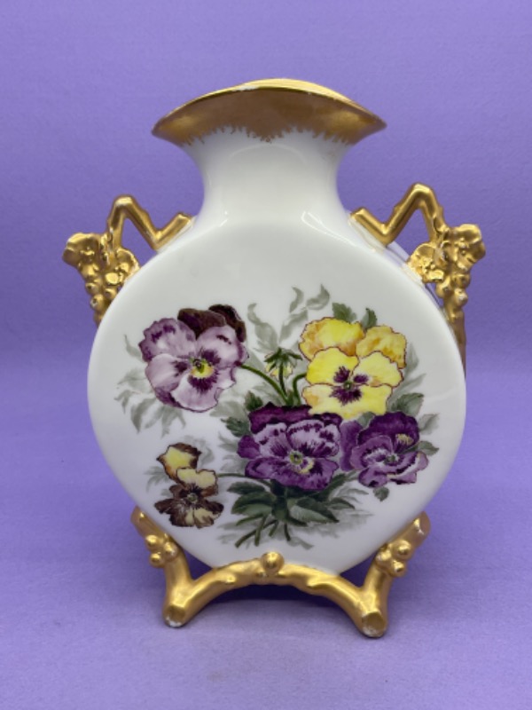 Redon 리모지 핸드페인트 트윅 플라워 핸들/발달린 베이스-매우 훌륭한- Redon Limoges Hand Painted Twig and Flower Handles and Foot Vase circa 1900 - GORGEOUS!!!!