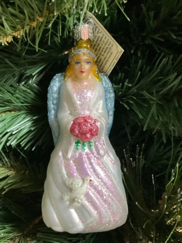 올드 월드 크리스마스 핸드 블로운 / 핸드페인트 &quot;Wedding Angel&quot;  크리스마스 트리 장식 2009 Old World Christmas Hand Blown / Painted &quot;Wedding Angel&quot; Christmas Tree Ornament