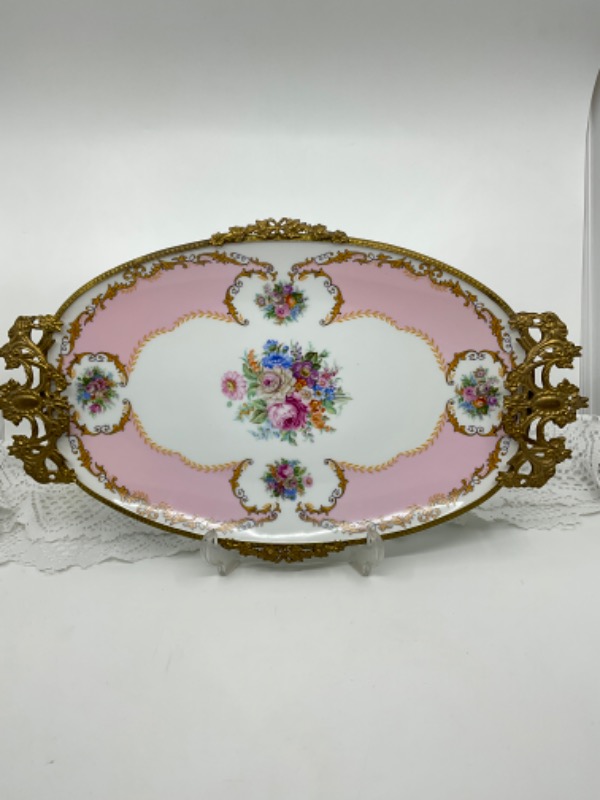 빈티지 리모지 핸드페인트 장식 센터피스  Vintage Limoges Hand Painted Ornalu Centerpiece
