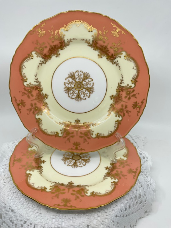 로얄 우스터 골드로 덮인 핑크 / 크림 플레이트-아름다운-  Royal Worcester Gold Encrusted Pink &amp; Cream Plate dtd 1936 - Stunning !!